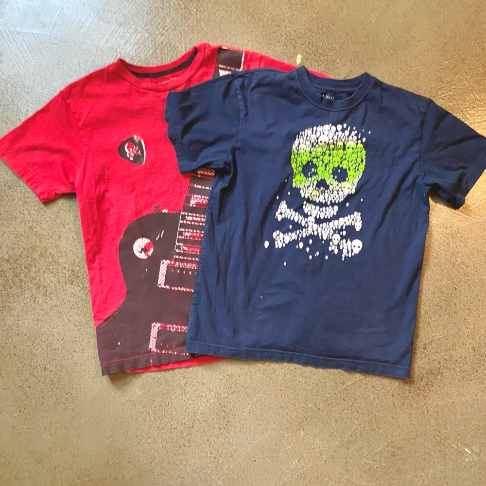 Old Navy Graphic Skeleton and Guitar Tees. Boys Large 10/12.